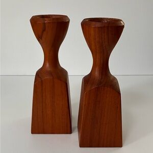 Pair of Vintage Jens Quistgard for Dansk Solid Teak Candleholders.